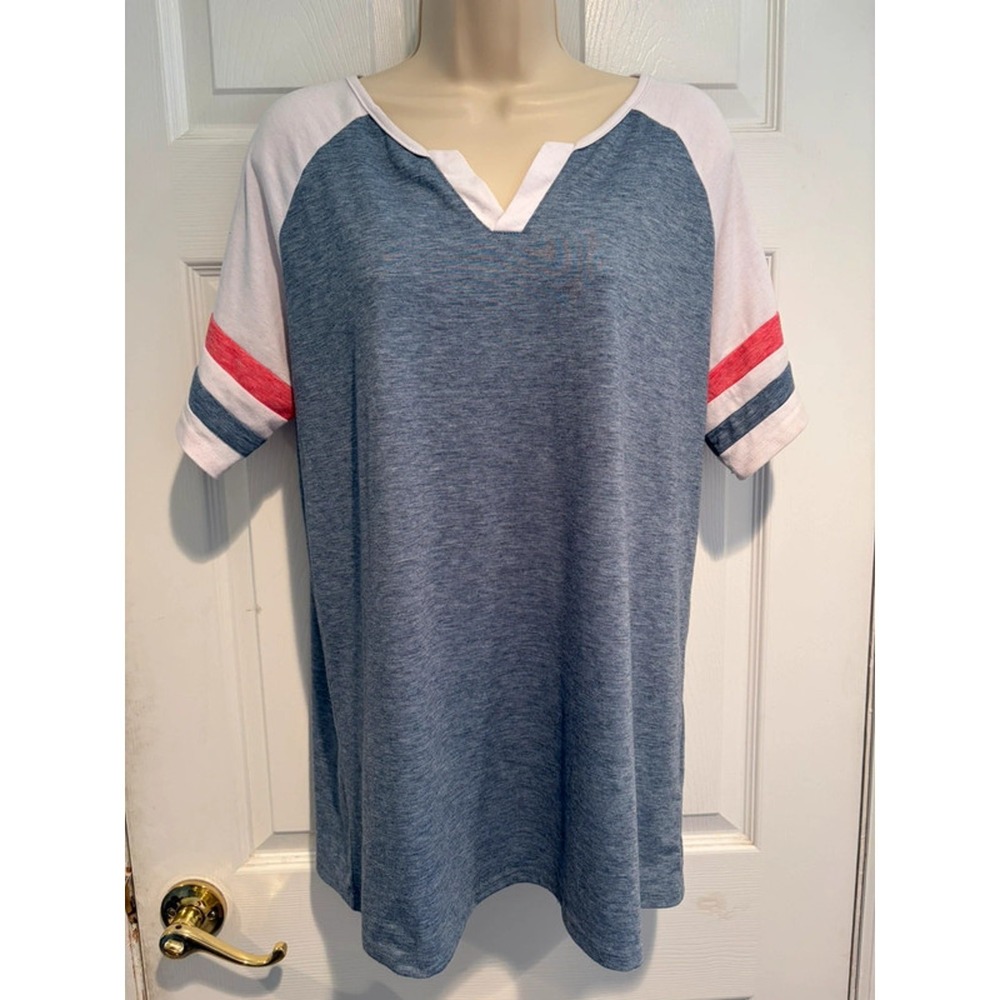 Women’s Large Blue Varsity Tunic Top Raglan Colorblock Red White Oversize Sporty - Picture 2 of 8